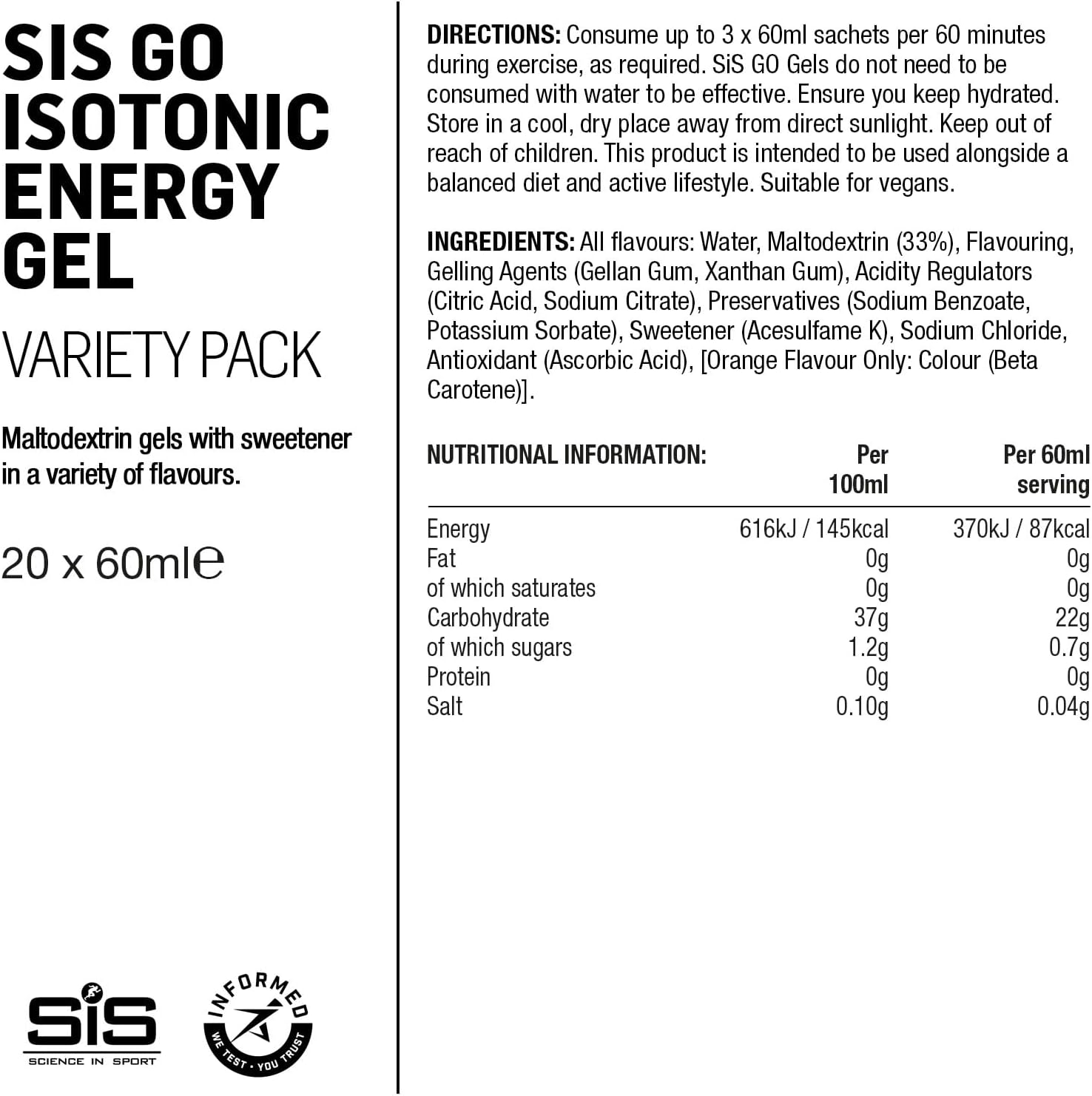 Science In Sport GO Isotonic Energy Gels, Running Gels with 22g Carbohydrates, Low Sugar, Variety Pack of Assorted Flavours, 60ml Per Serving (20 Pack)-5