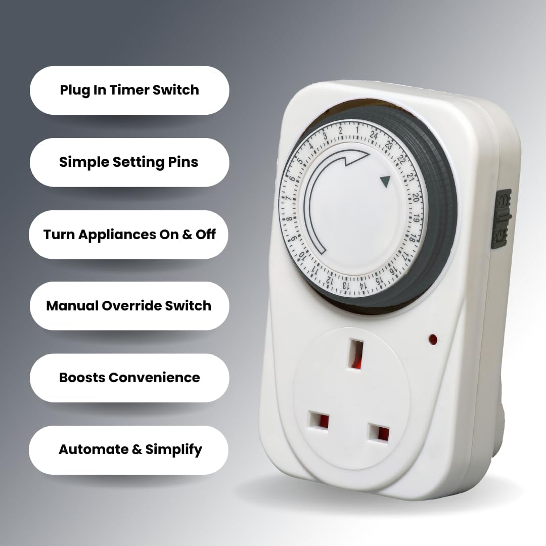 Defender 24 Hour Segment Timer Switch - Energy Saver Plug Standard Size - Plug-in Timer Socket Set - 240v 3 Pin Plug With Programmable Time Controller-1