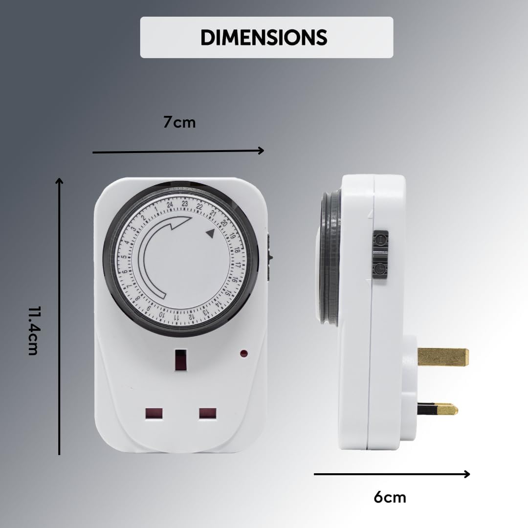 Defender 24 Hour Segment Timer Switch - Energy Saver Plug Standard Size - Plug-in Timer Socket Set - 240v 3 Pin Plug With Programmable Time Controller-4