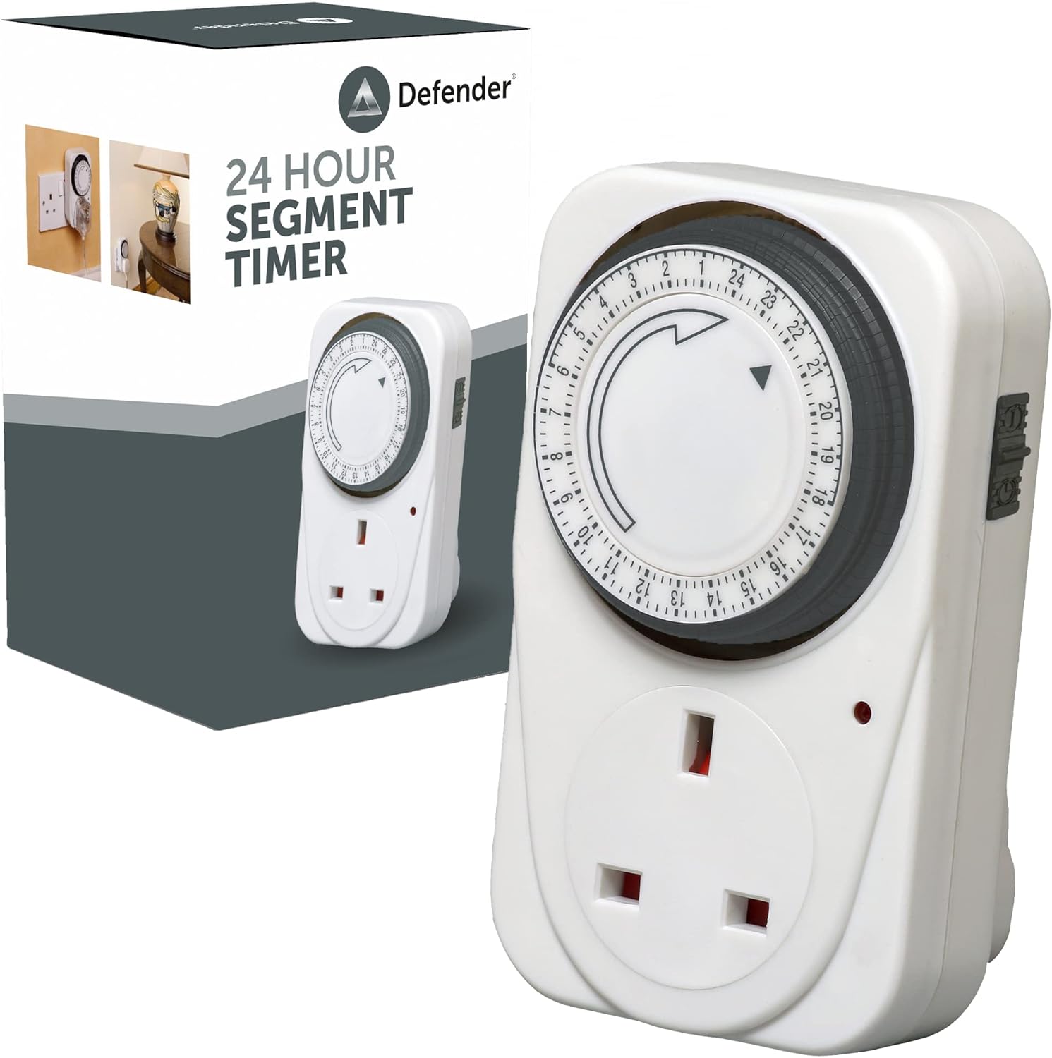 Defender 24 Hour Segment Timer Switch - Energy Saver Plug Standard Size - Plug-in Timer Socket Set - 240v 3 Pin Plug With Programmable Time Controller-6