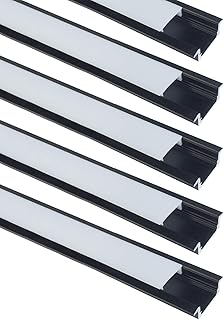 LightingWill LED Aluminum Profile 5-Pack 3.3ft 9x23mm Black U-Shape Internal Width 12mm Channel System with Cover, End Caps and Mounting Clips Aluminum Extrusion for LED Strip Light Installations-U01B5