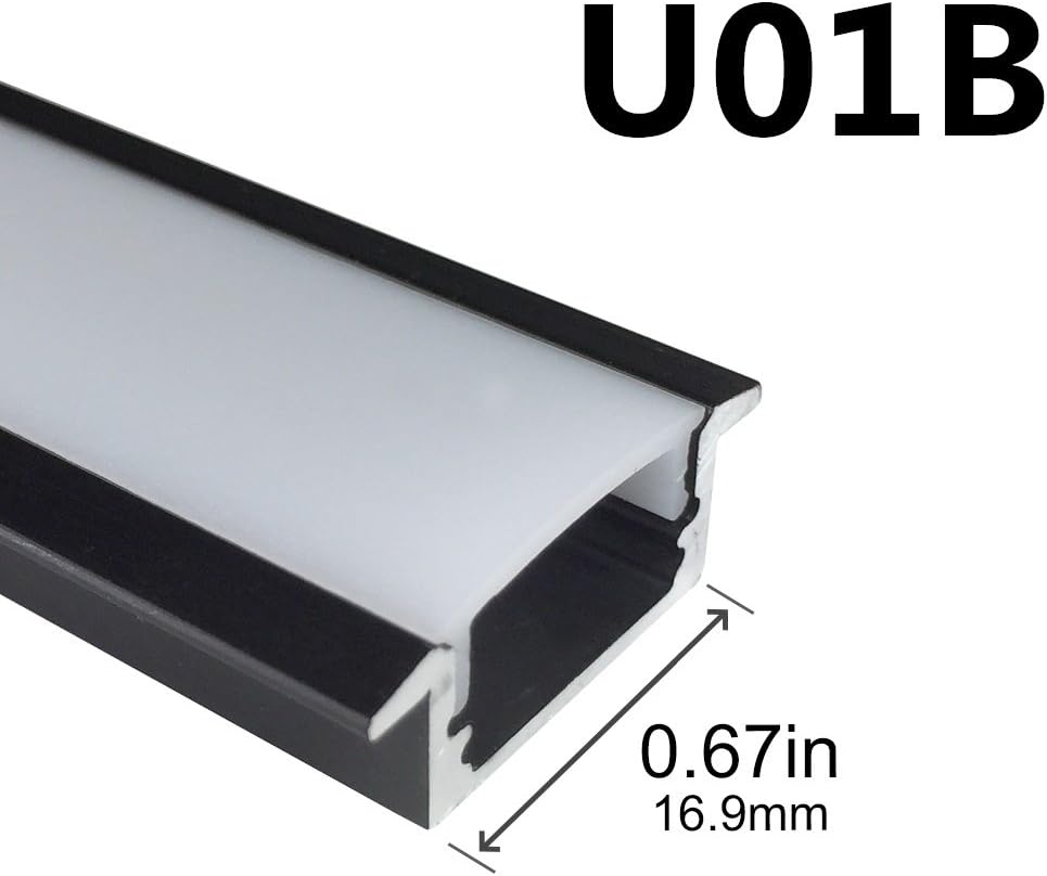 LightingWill LED Aluminum Profile 5-Pack 3.3ft 9x23mm Black U-Shape Internal Width 12mm Channel System with Cover, End Caps and Mounting Clips Aluminum Extrusion for LED Strip Light Installations-U01B5-1