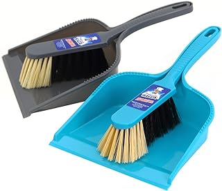 MR.SIGA Dustpan and brush set - Pack of 2, Blue & Grey