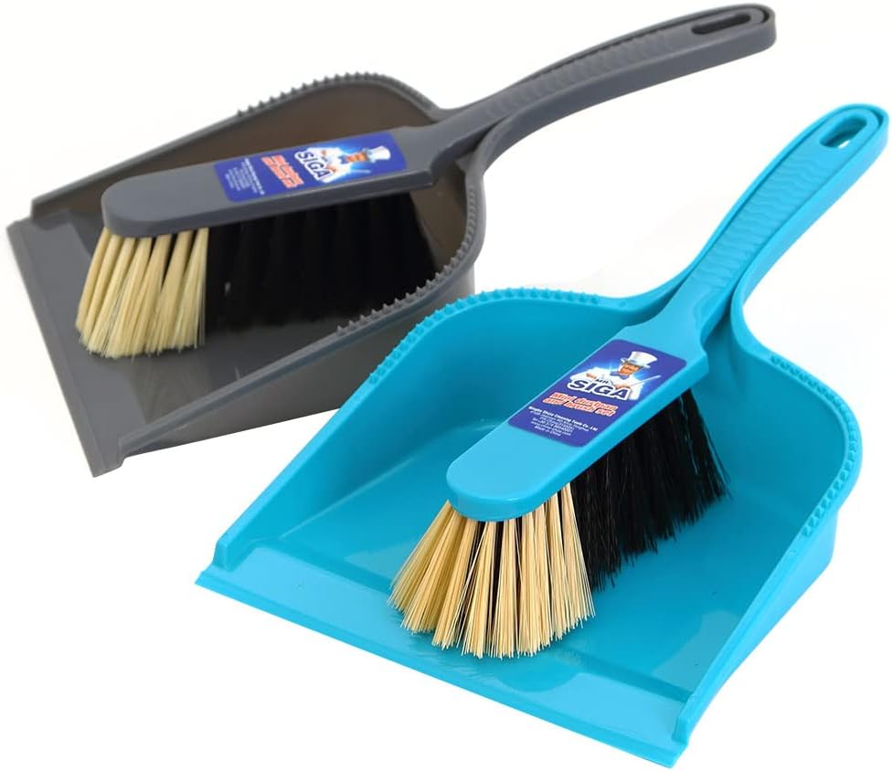 MR.SIGA Dustpan and brush set - Pack of 2, Blue & Grey-0