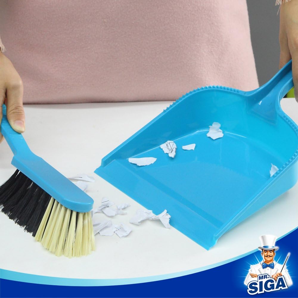 MR.SIGA Dustpan and brush set - Pack of 2, Blue & Grey-4