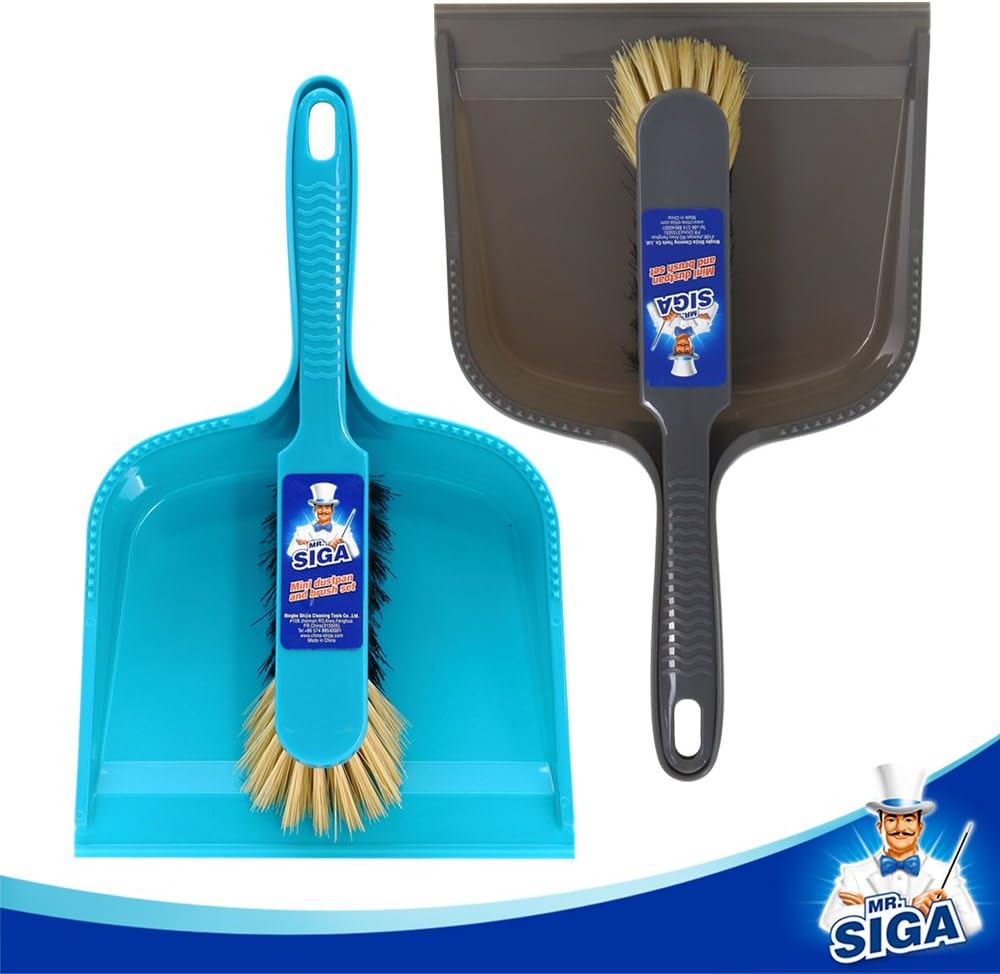 MR.SIGA Dustpan and brush set - Pack of 2, Blue & Grey-5