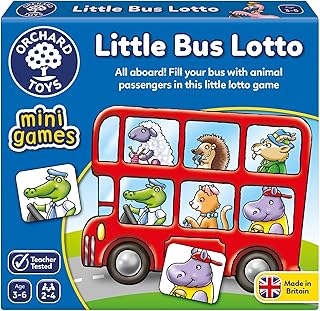 Orchard Toys Little Bus Lotto Mini Game, Small and Compact, Travel Game, Fun Memory Game For Ages 3-6, Educational Game Toy, Ideal Stocking Filler