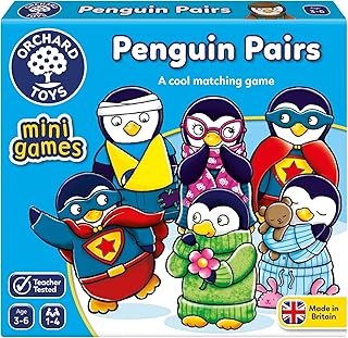 Orchard Toys Penguin Pairs Mini Game, Small and Compact, Travel Game, Holiday Game, Matching Game, Educational Game for Children Age 3-6, Ideal Stocking Filler