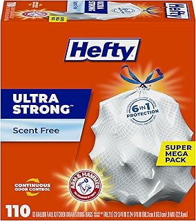 Hefty Ultra Strong Trash Bags (Scent Free, Tall Kitchen Drawstring, 13 Gallon, 110 Count)