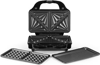 Salter EK2143 3-In-1 Snack Maker - Sandwich Toaster, Waffle Maker, Panini Press Grill, Includes Removable Extra Large Deep Fill Hot Plates, Non-Stick, 900W, Auto Temperature Control, Stay Cool Handle