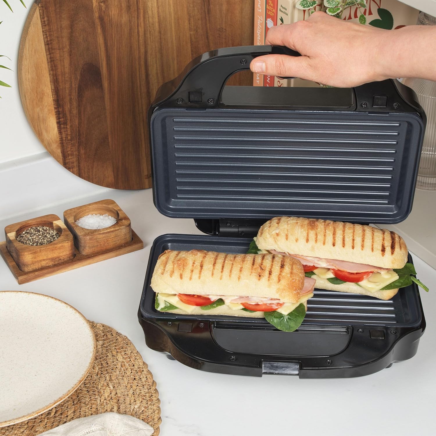 Salter EK2143 3-In-1 Snack Maker - Sandwich Toaster, Waffle Maker, Panini Press Grill, Includes Removable Extra Large Deep Fill Hot Plates, Non-Stick, 900W, Auto Temperature Control, Stay Cool Handle-2