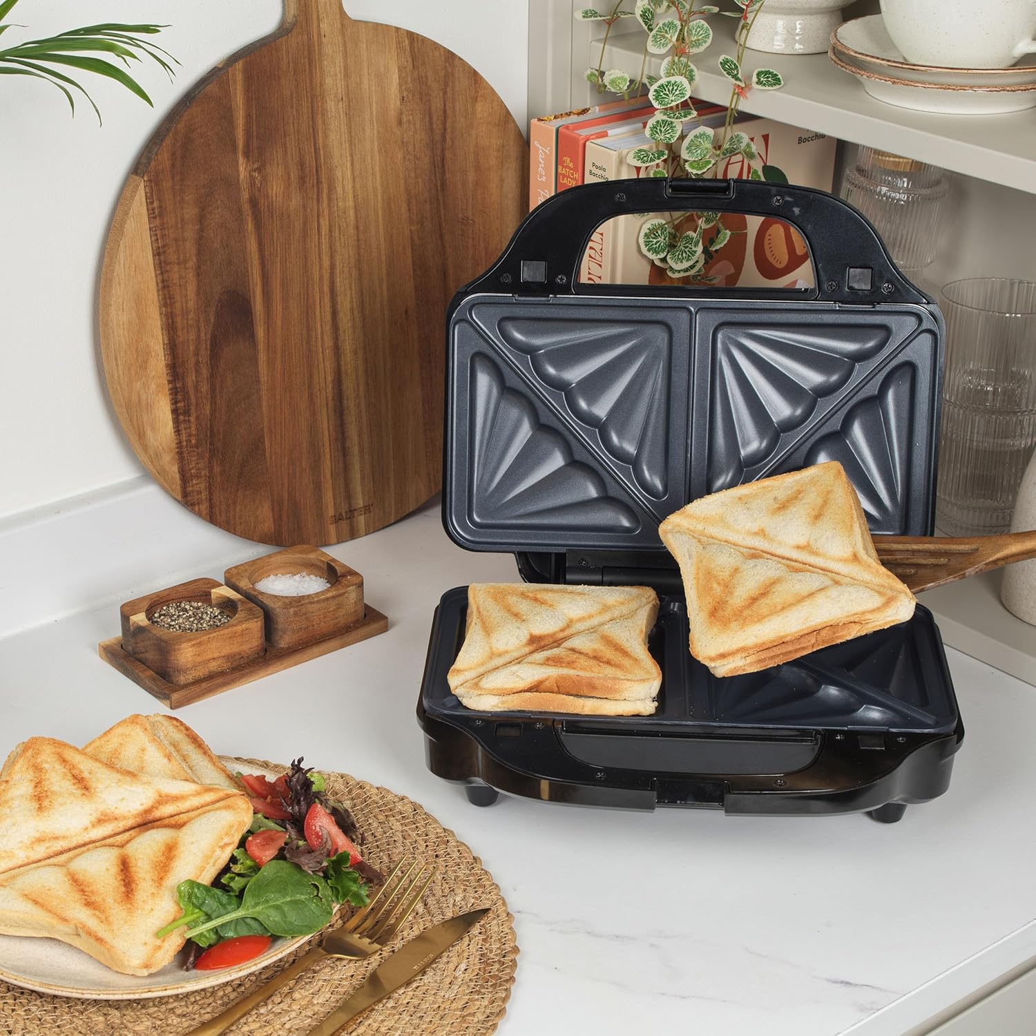 Salter EK2143 3-In-1 Snack Maker - Sandwich Toaster, Waffle Maker, Panini Press Grill, Includes Removable Extra Large Deep Fill Hot Plates, Non-Stick, 900W, Auto Temperature Control, Stay Cool Handle-4