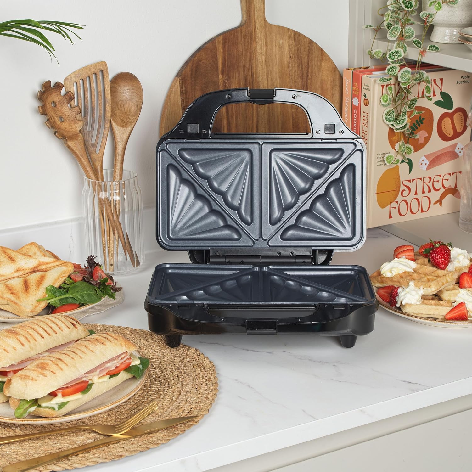 Salter EK2143 3-In-1 Snack Maker - Sandwich Toaster, Waffle Maker, Panini Press Grill, Includes Removable Extra Large Deep Fill Hot Plates, Non-Stick, 900W, Auto Temperature Control, Stay Cool Handle-5