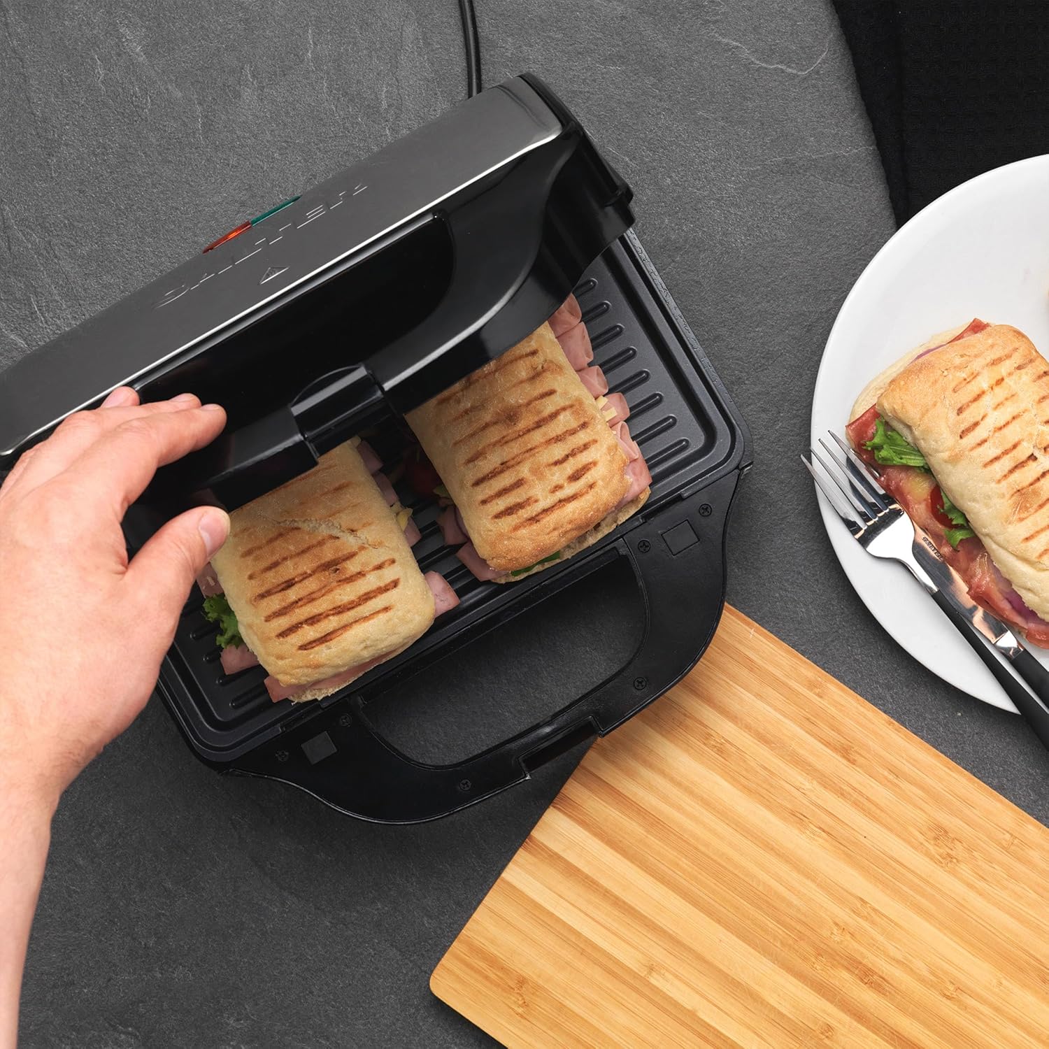 Salter EK2143 3-In-1 Snack Maker - Sandwich Toaster, Waffle Maker, Panini Press Grill, Includes Removable Extra Large Deep Fill Hot Plates, Non-Stick, 900W, Auto Temperature Control, Stay Cool Handle-8