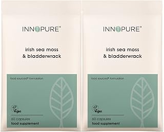 INNOPURE Irish Sea Moss & Bladderwrack Capsules - High Strength, Ethically Sourced SeaMoss, Natural Supplement, Vegan Society Certified, Non GMO, UK Made (2 Pack, 120 Capsules)