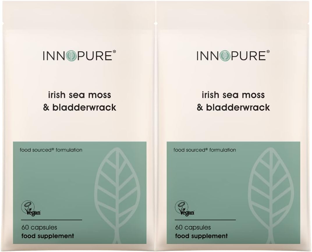 INNOPURE Irish Sea Moss & Bladderwrack Capsules - High Strength, Ethically Sourced SeaMoss, Natural Supplement, Vegan Society Certified, Non GMO, UK Made (2 Pack, 120 Capsules)-0