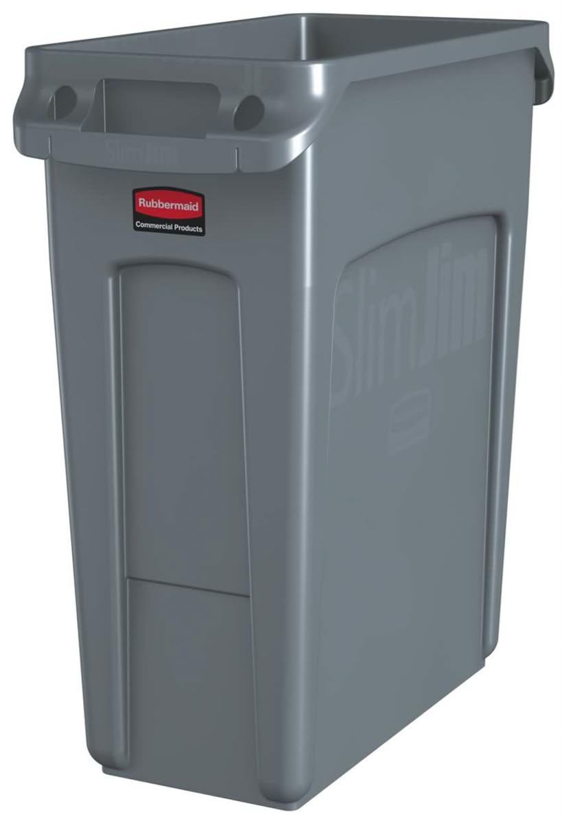 Rubbermaid Commercial Products Vented Slim Jim Waste Receptacle Bin 60 Litre Grey 1971258-0