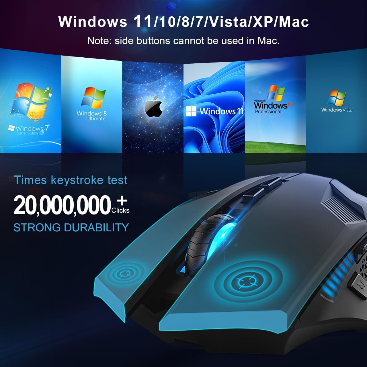 TECKNET Wireless Gaming Mouse 2.4G Optical USB Computer Mice, 8 Buttons, 4800DPI Nano Receiver for Win11, Win10, Win8, Win7, Windows XP, Vista, MAC-2