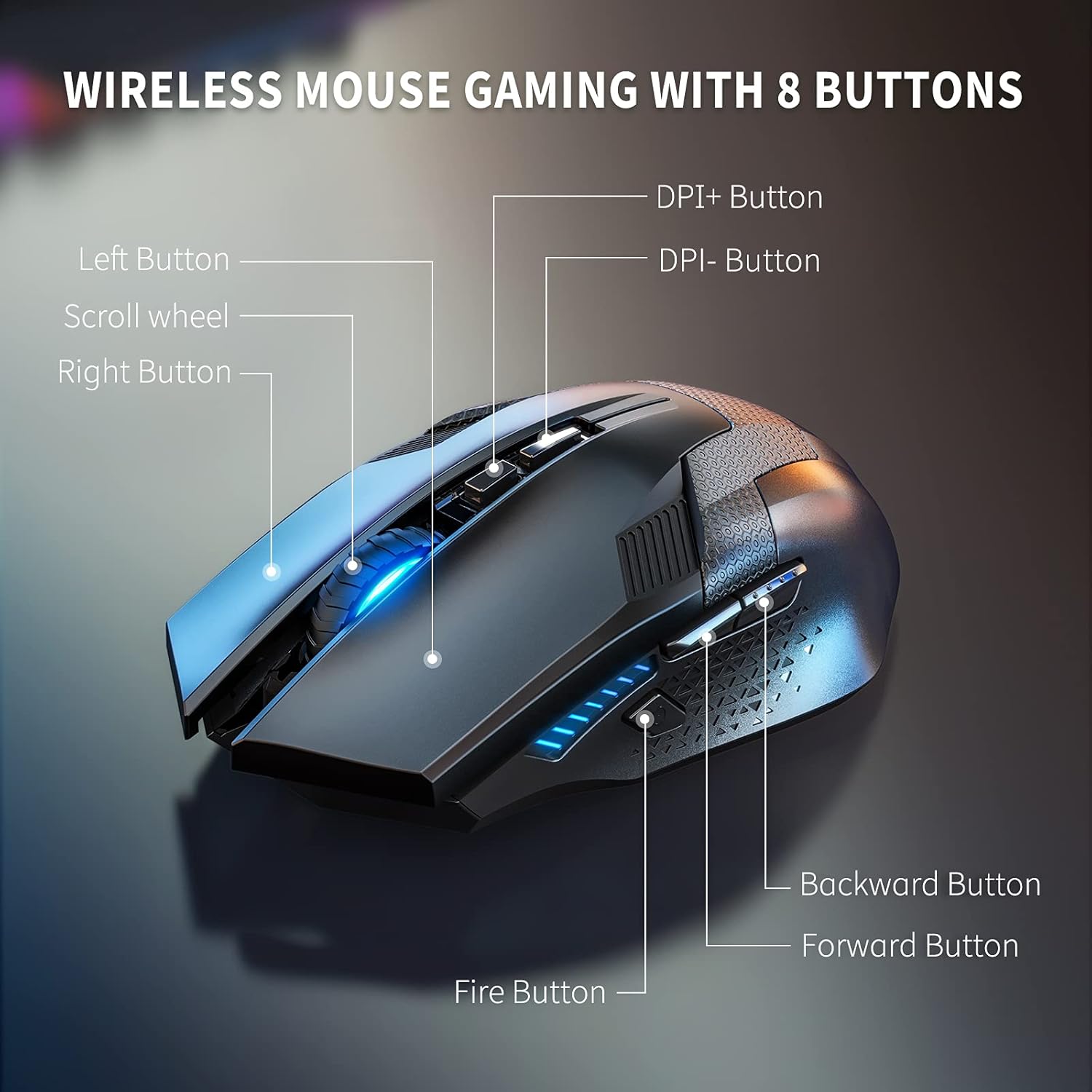 TECKNET Wireless Gaming Mouse 2.4G Optical USB Computer Mice, 8 Buttons, 4800DPI Nano Receiver for Win11, Win10, Win8, Win7, Windows XP, Vista, MAC-4