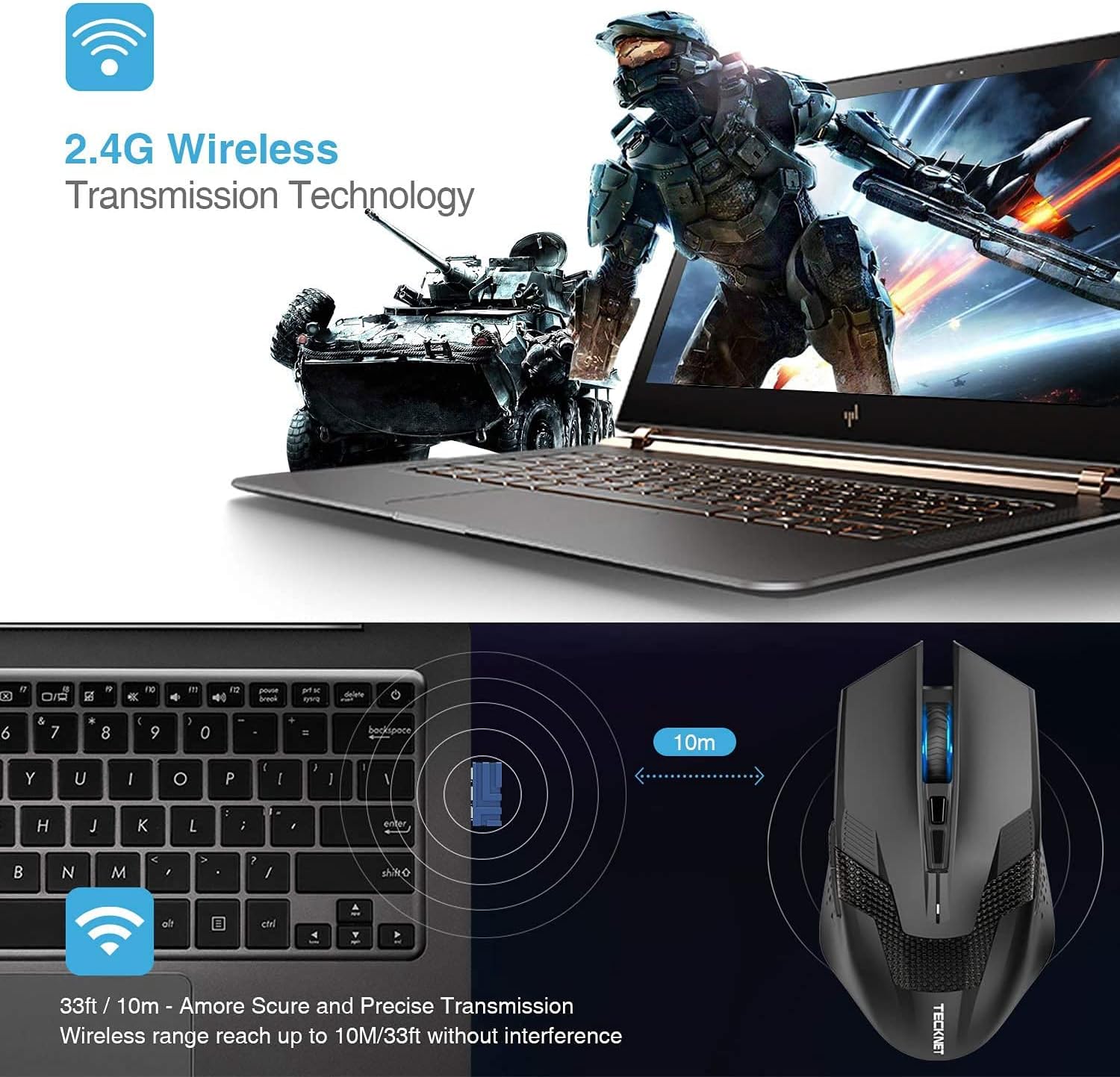 TECKNET Wireless Gaming Mouse 2.4G Optical USB Computer Mice, 8 Buttons, 4800DPI Nano Receiver for Win11, Win10, Win8, Win7, Windows XP, Vista, MAC-5