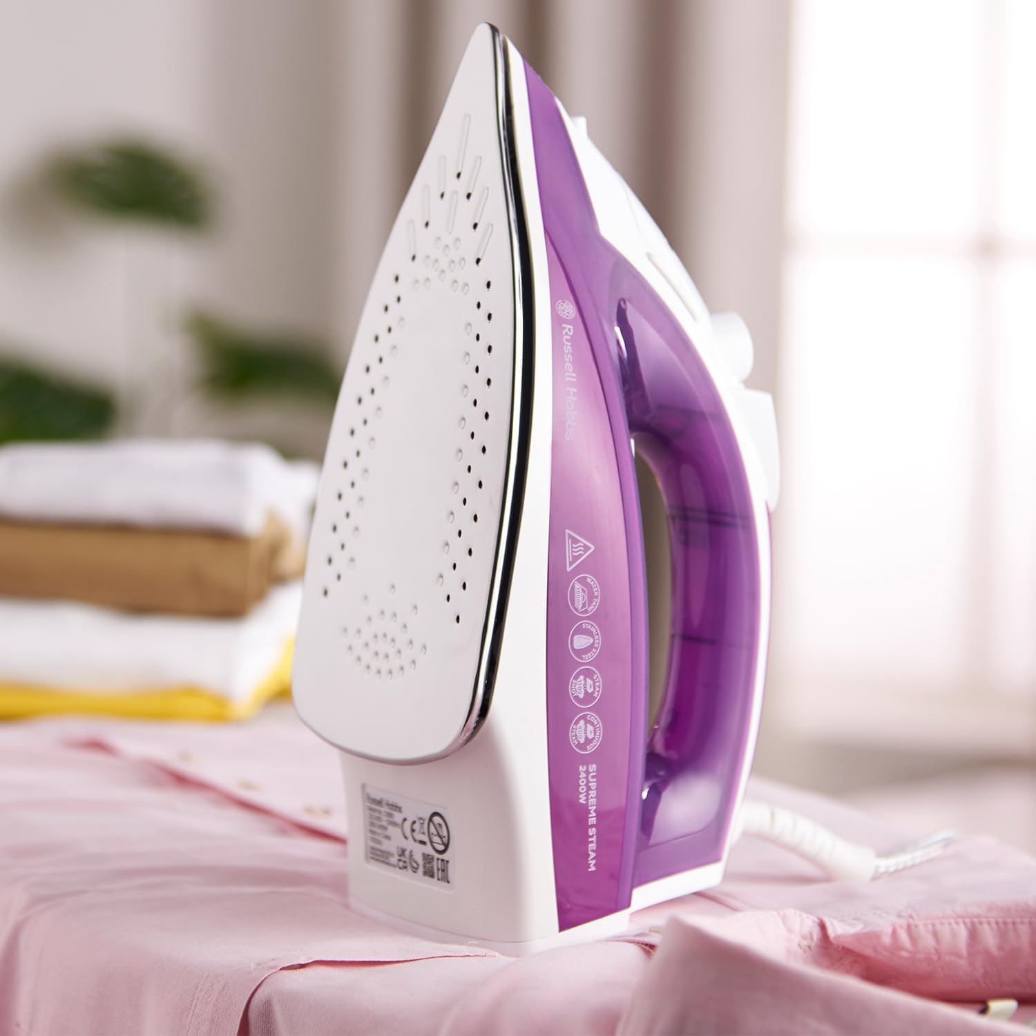 Russell Hobbs Supreme Steam Iron, Powerful vertical steam function, Non-stick stainless steel soleplate, Easy fill 300ml Water Tank, 110g Steam Shot, 40g Continuous steam, 2m Cord, 2400W, 23060-2