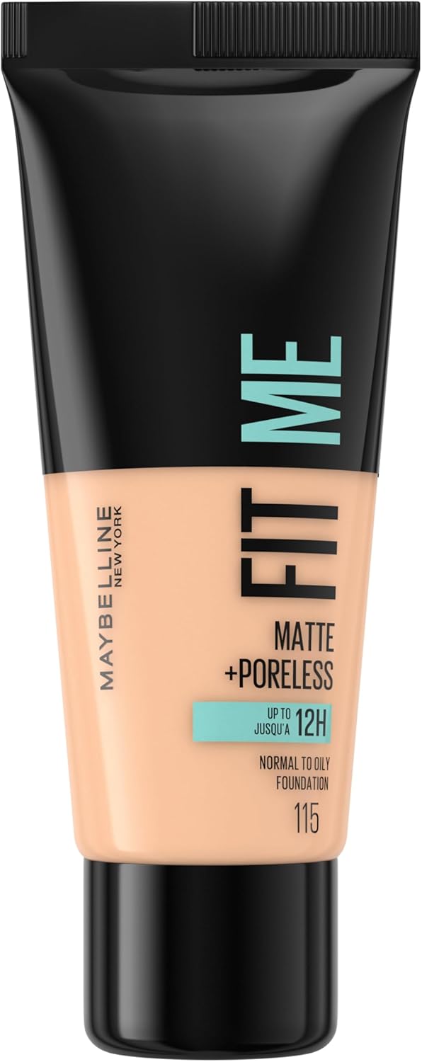 Maybelline Fit Me Foundation, Medium Coverage, Blendable With a Matte and Poreless Finish, For Normal to Oily Skin, Shade: 115 Ivory, 30ml-0