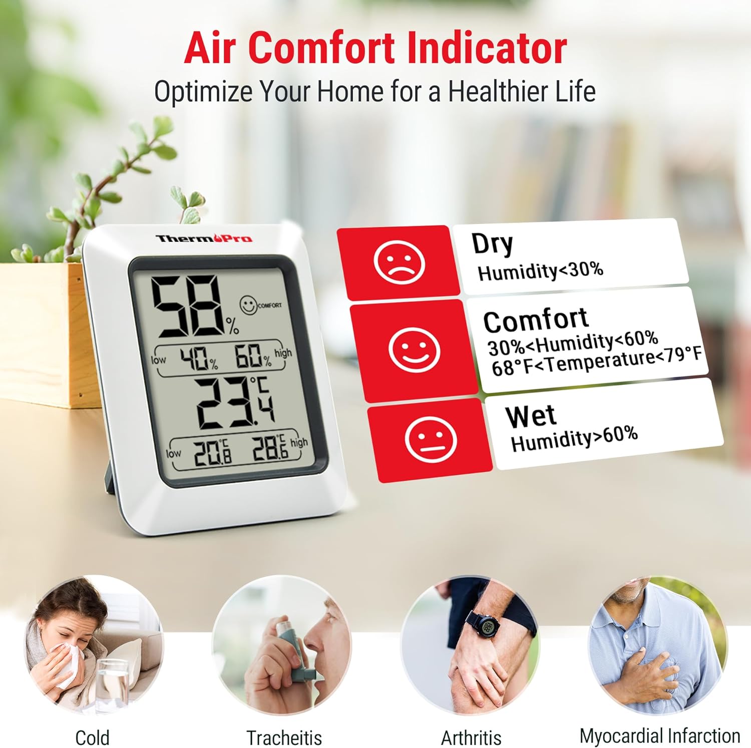 ThermoPro TP50 Digital Thermo-Hygrometer Indoor Room Thermometer with Recording and Climate Indicator for Room, Climate Control Monitor-3