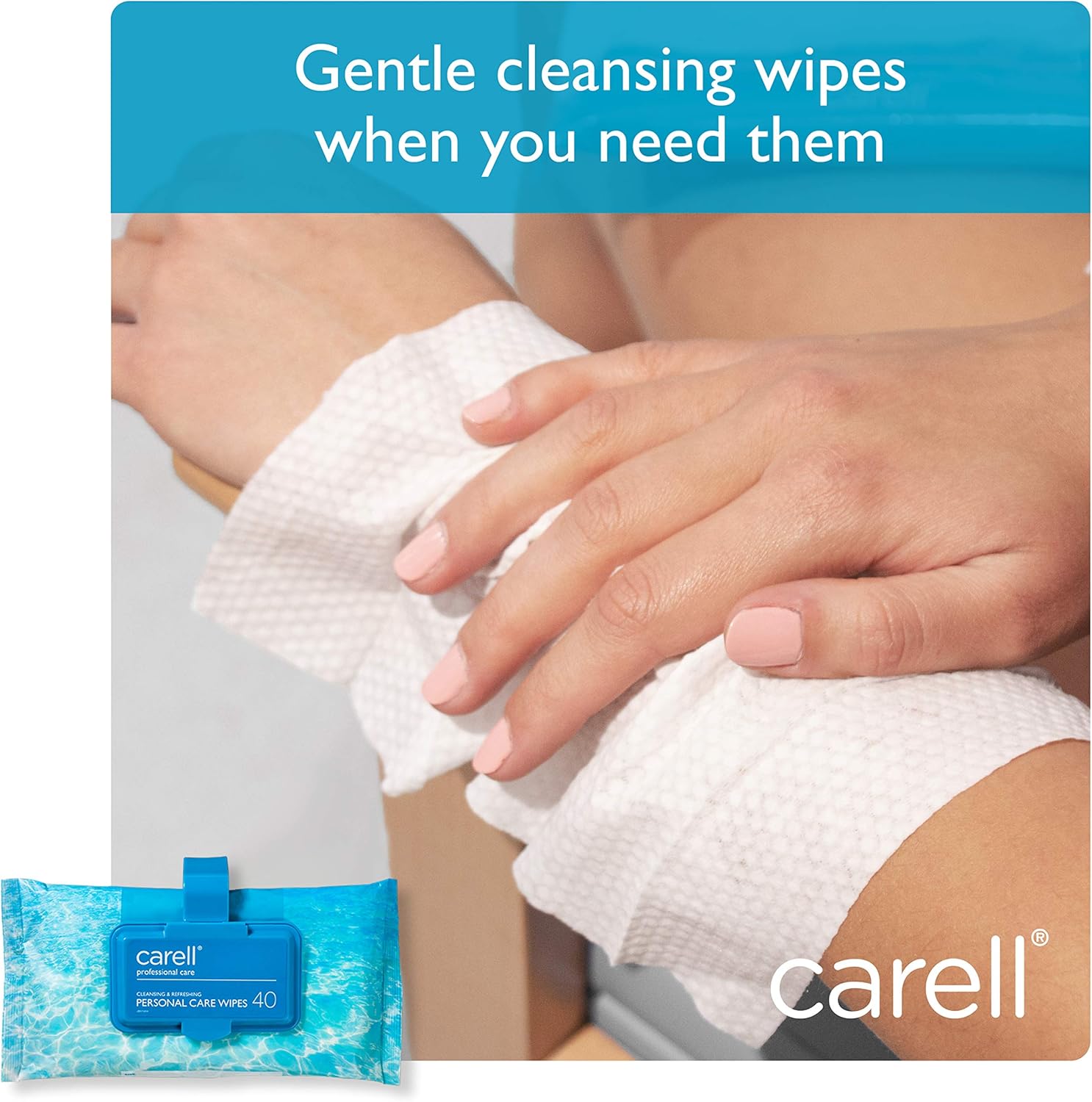 Carell Personal Care Wipes - Pack of 1 - 40 Wipes -Dermatologically Tested, Rinse Free, Multi Purpose, Cleansing Wipes Ideal for Patient Use - White-1