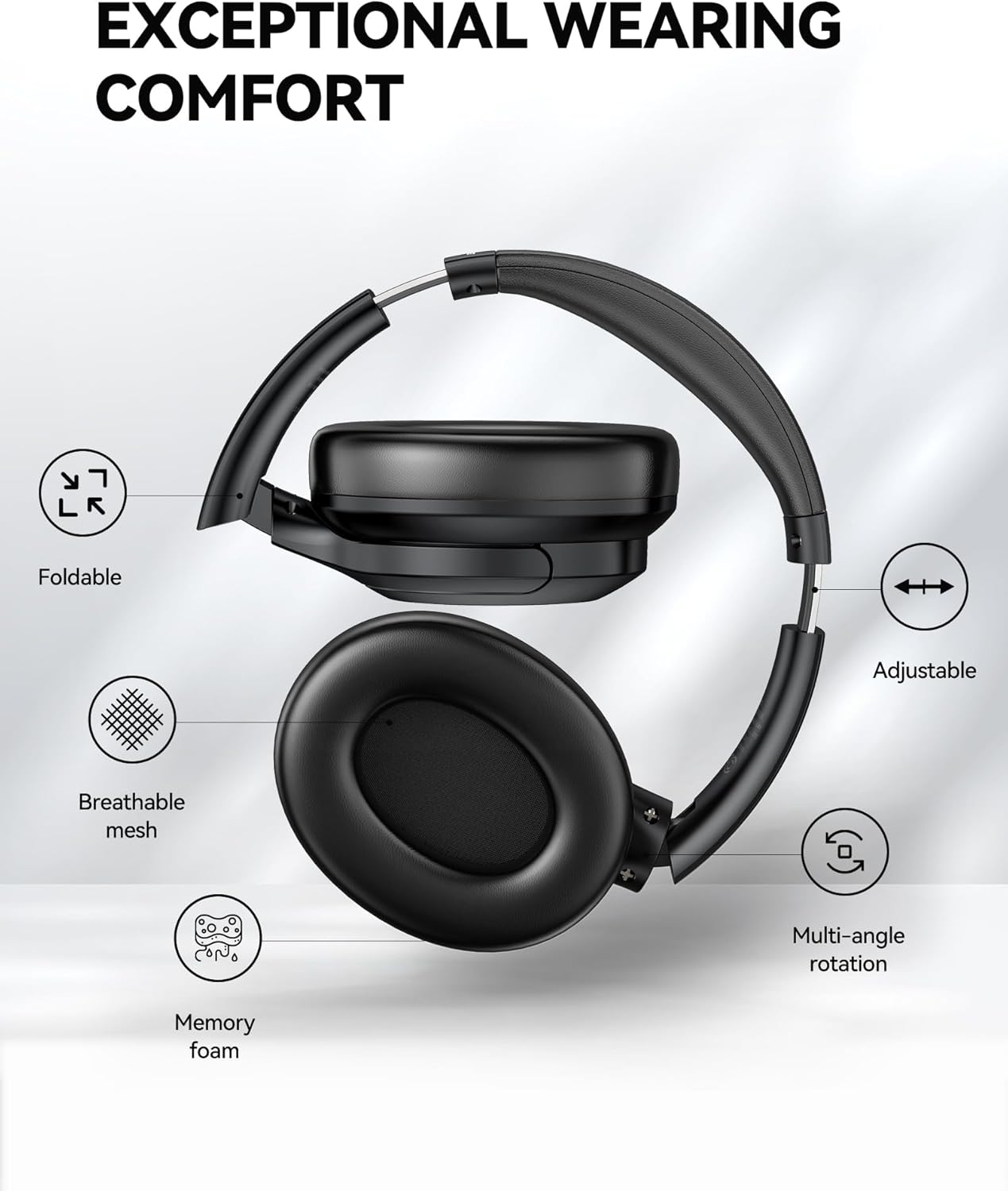 TECKNET Bluetooth Headphones Over Ear, 70 Hours Playtime and 6 EQ Modes Wireless Headphones Over Ear, Built-in Mic & HiFi Stereo, Lightweight, Foldable Wireless Headphones for Travel/Work/Phone/PC-4