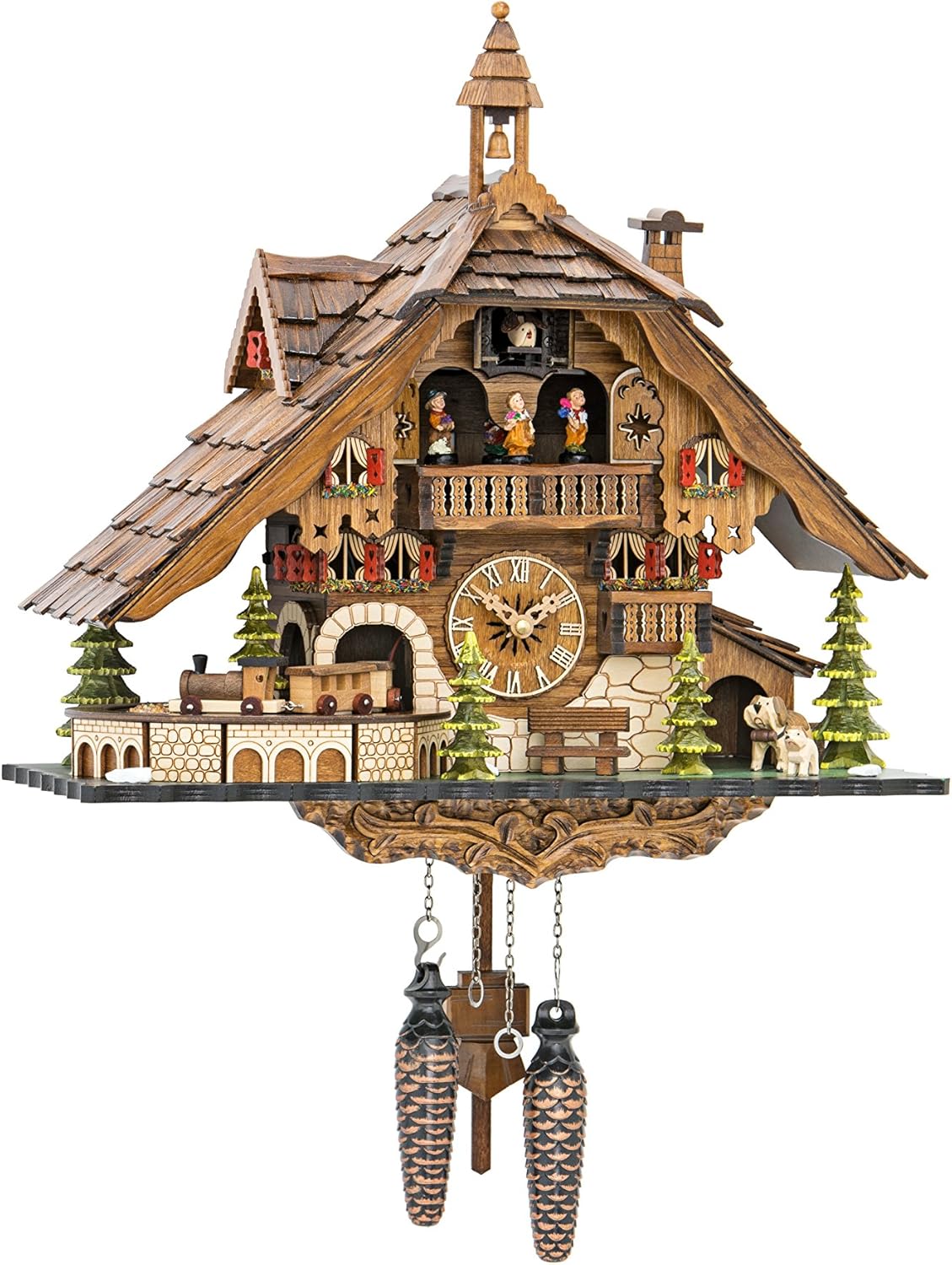 Engstler Quartz Cuckoo Clock Black Forest House with Moving Train, with Music EN 48110 QMT-0