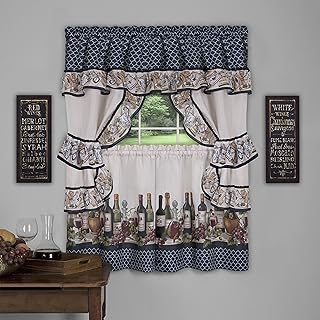 Achim Home Furnishings Chateau Window Curtain Cottage Set, 57 inch x 36 inch, Navy, 57 X 36