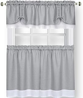 Achim Home Furnishings Soft Window Tier & Valance Set, Polyester, Grey/White, 58 x 36/58 x 14