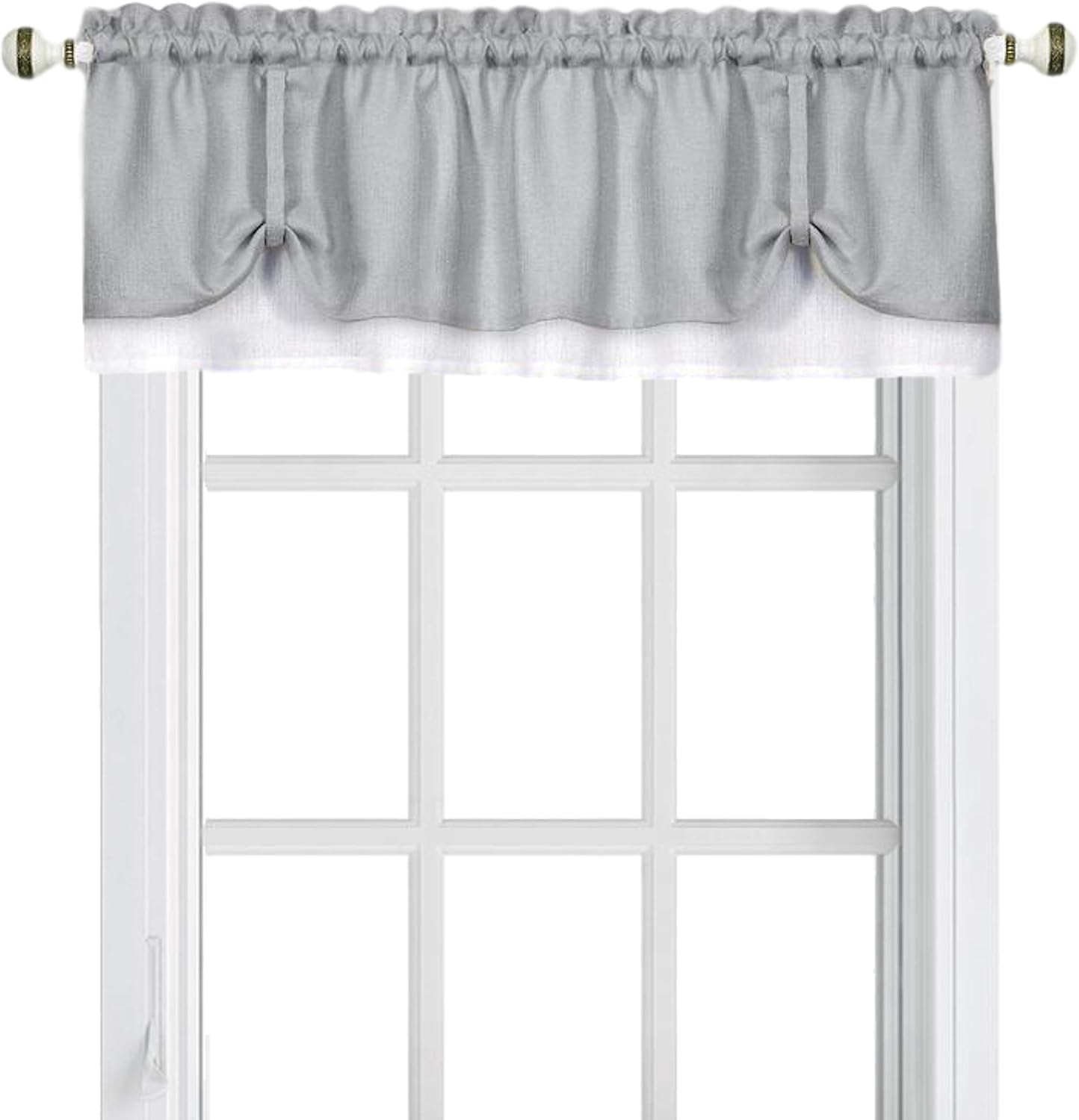 Achim Home Furnishings Soft Window Tier & Valance Set, Polyester, Grey/White, 58 x 36/58 x 14-2