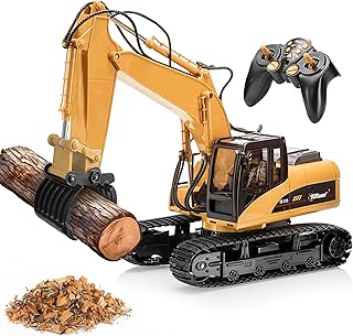 Top Race Remote Control Digger Excavator 15 Channel Professional 1:14 Construction Toy with Lights and Sound - Boys and Girls, Age 12+