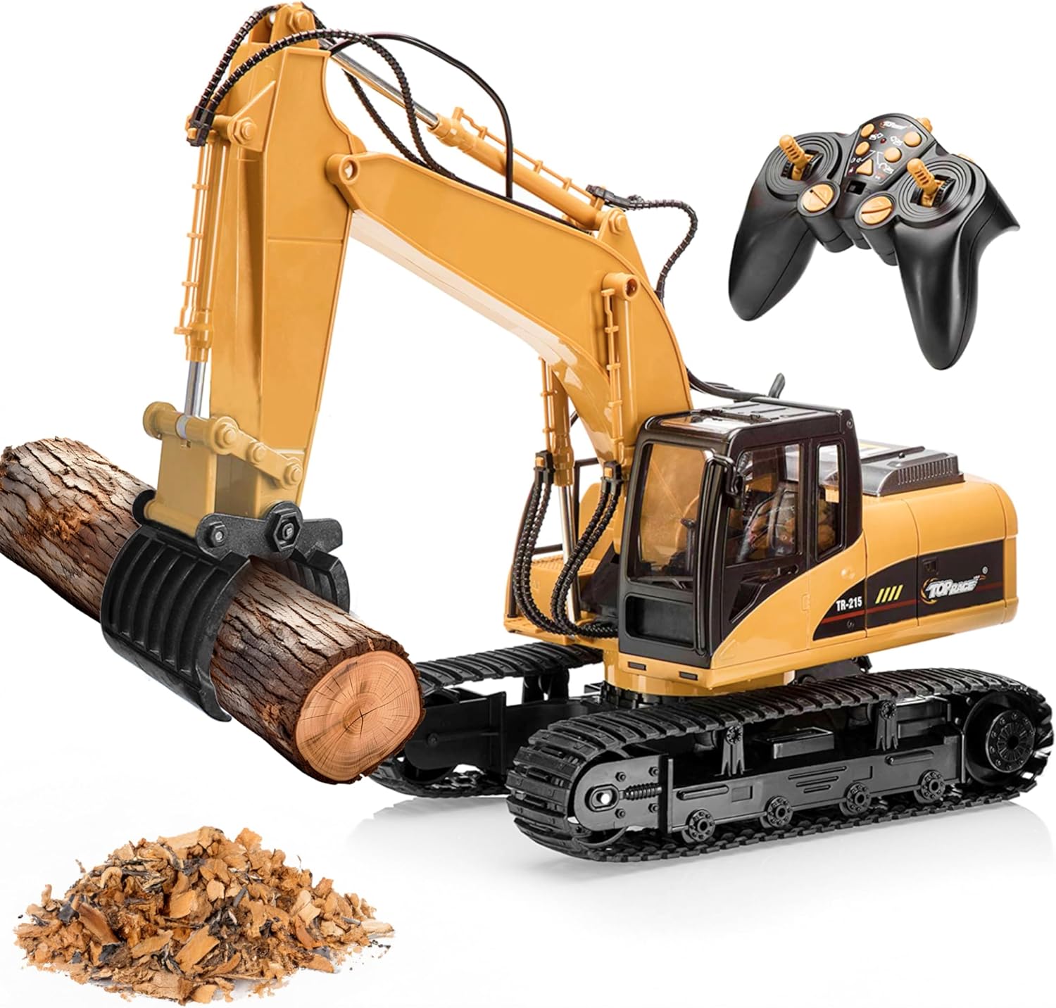 Top Race Remote Control Digger Excavator 15 Channel Professional 1:14 Construction Toy with Lights and Sound - Boys and Girls, Age 12+-0