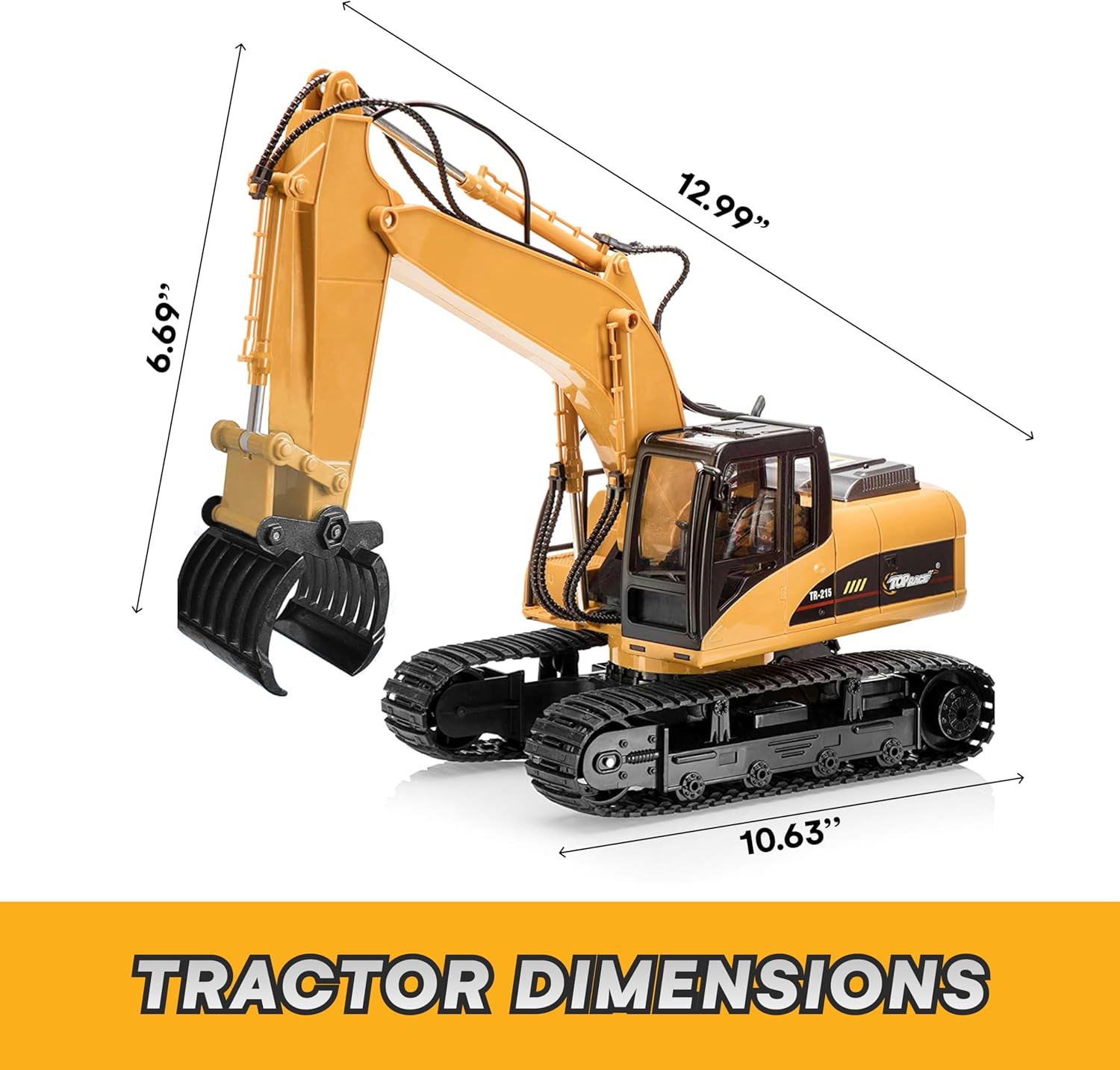 Top Race Remote Control Digger Excavator 15 Channel Professional 1:14 Construction Toy with Lights and Sound - Boys and Girls, Age 12+-2