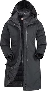 Mountain Warehouse Alaskan Womens 3 In 1 Long Jacket - Waterproof, Breathable & Adjustable Raincoat with Detachable Inner Coat & Taped Seams -For, Rain & Outdoors