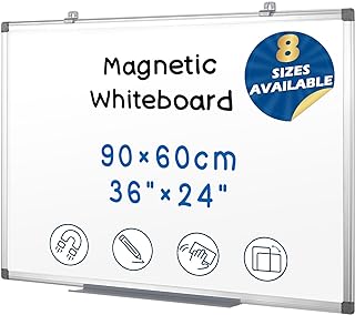 Swansea Magnetic White Board A1 Dry Wipe Board for Office School Home, Wall Mount, Aluminum Frame, 90X60cm