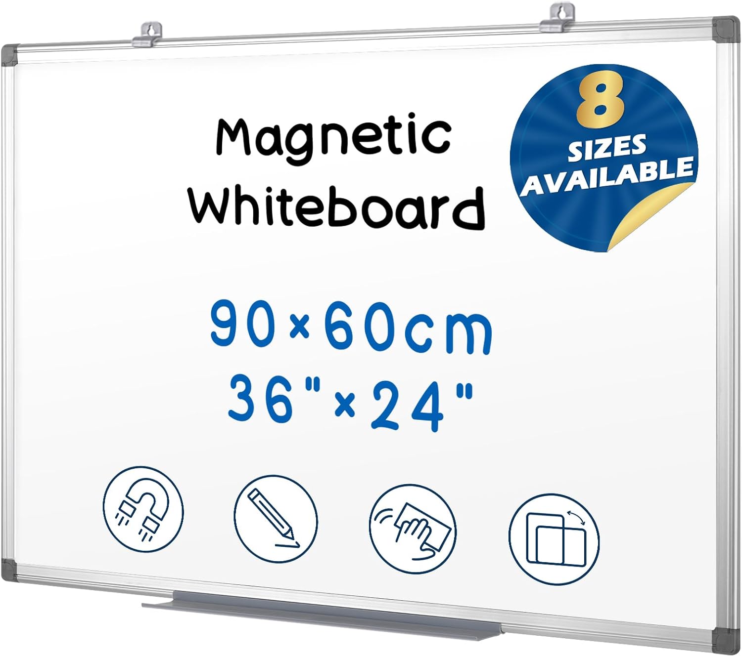 Swansea Magnetic White Board A1 Dry Wipe Board for Office School Home, Wall Mount, Aluminum Frame, 90X60cm-0