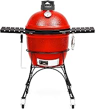 Kamado Joe KJ23RHC Classic II Smoker BBQ, Outdoor Charcoal Barbecue Grill In Red With Cast Iron Cart, Heat Deflectors And Ash Tool