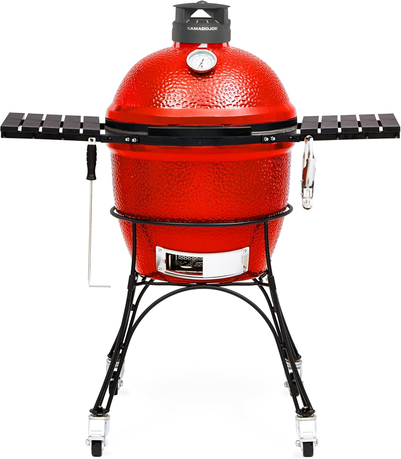 Kamado Joe KJ23RHC Classic II Smoker BBQ, Outdoor Charcoal Barbecue Grill In Red With Cast Iron Cart, Heat Deflectors And Ash Tool-0