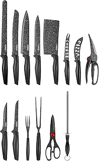 Tower T81521B Essentials 24 Piece Kitchen Knife Set, Stone-Coated Stainless Steel Blades, Black