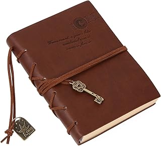 Kingdommax Vintage Key Leather Cover Loose Leaf Blank Notebook Journal Diary Gift (Coffee)