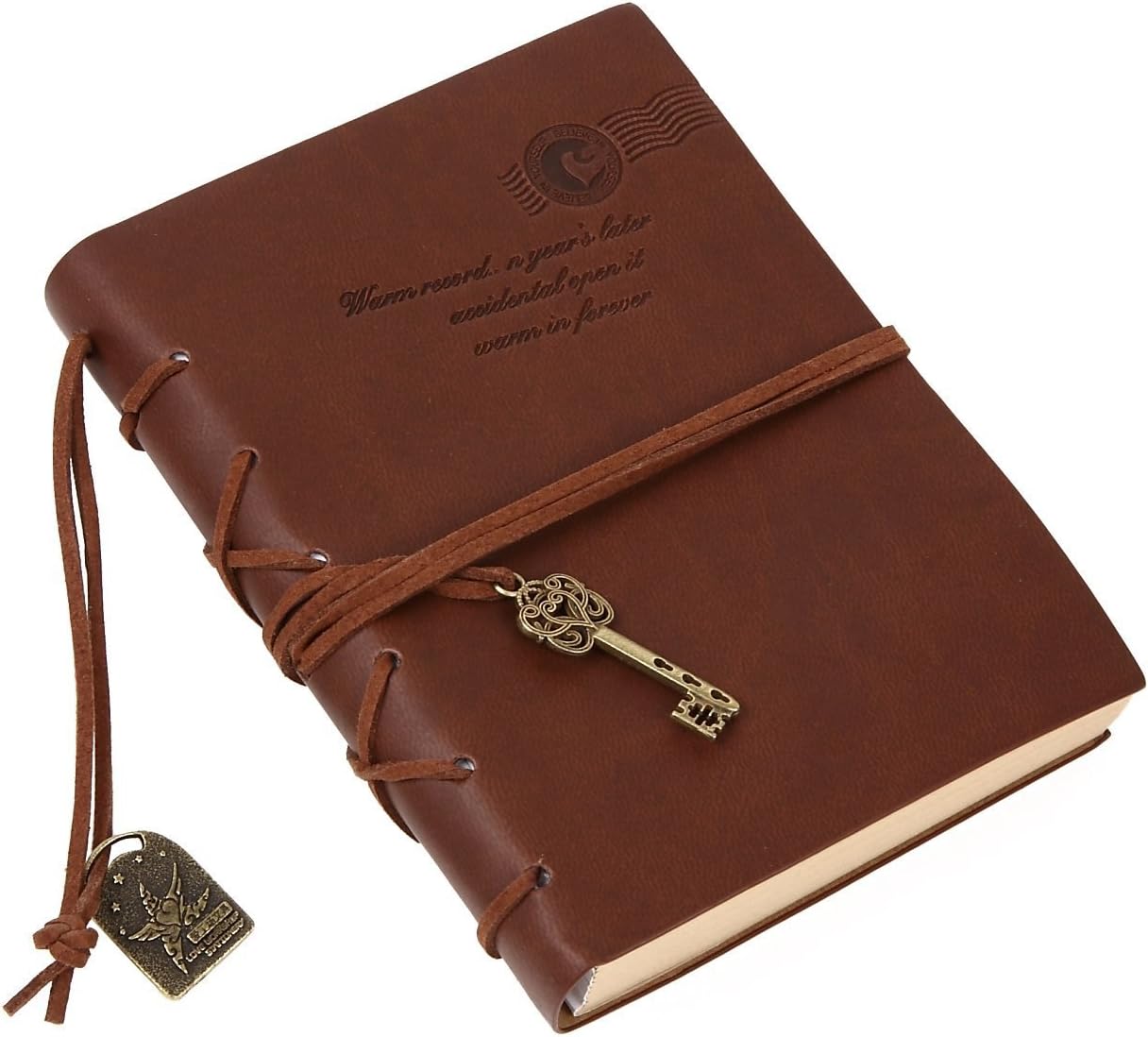 Kingdommax Vintage Key Leather Cover Loose Leaf Blank Notebook Journal Diary Gift (Coffee)-0