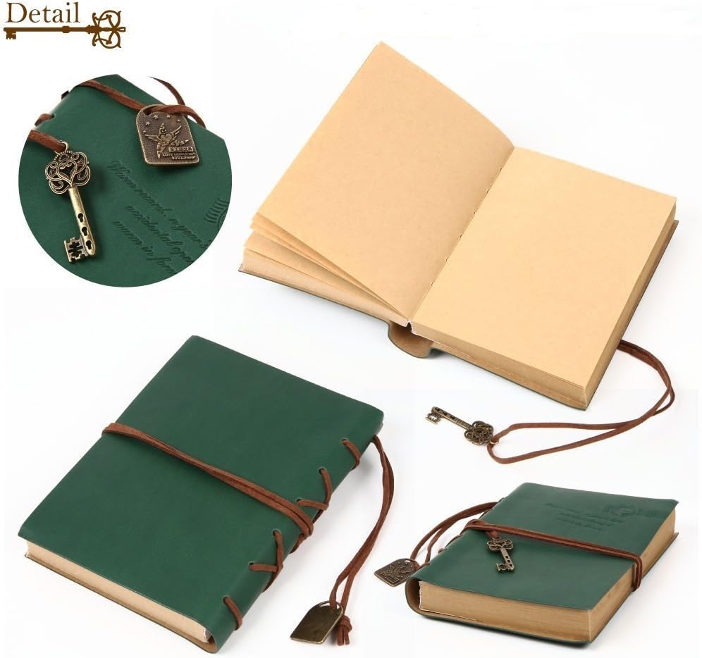 Kingdommax Vintage Key Leather Cover Loose Leaf Blank Notebook Journal Diary Gift (Coffee)-2