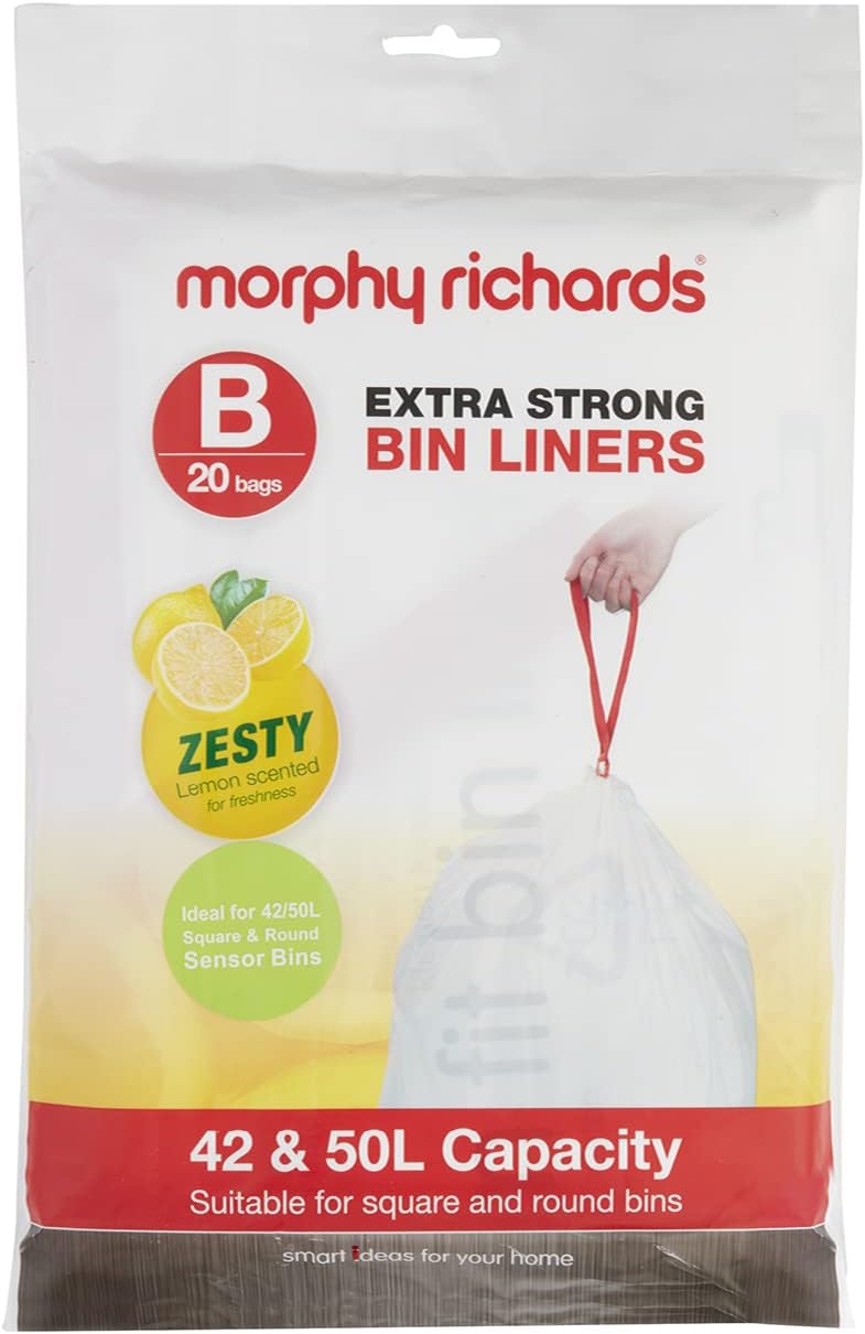 Morphy Richards 979003 42-50L Lemon Scented Heavy Duty Drawstring Bin Liners, 20 Pack, White-0