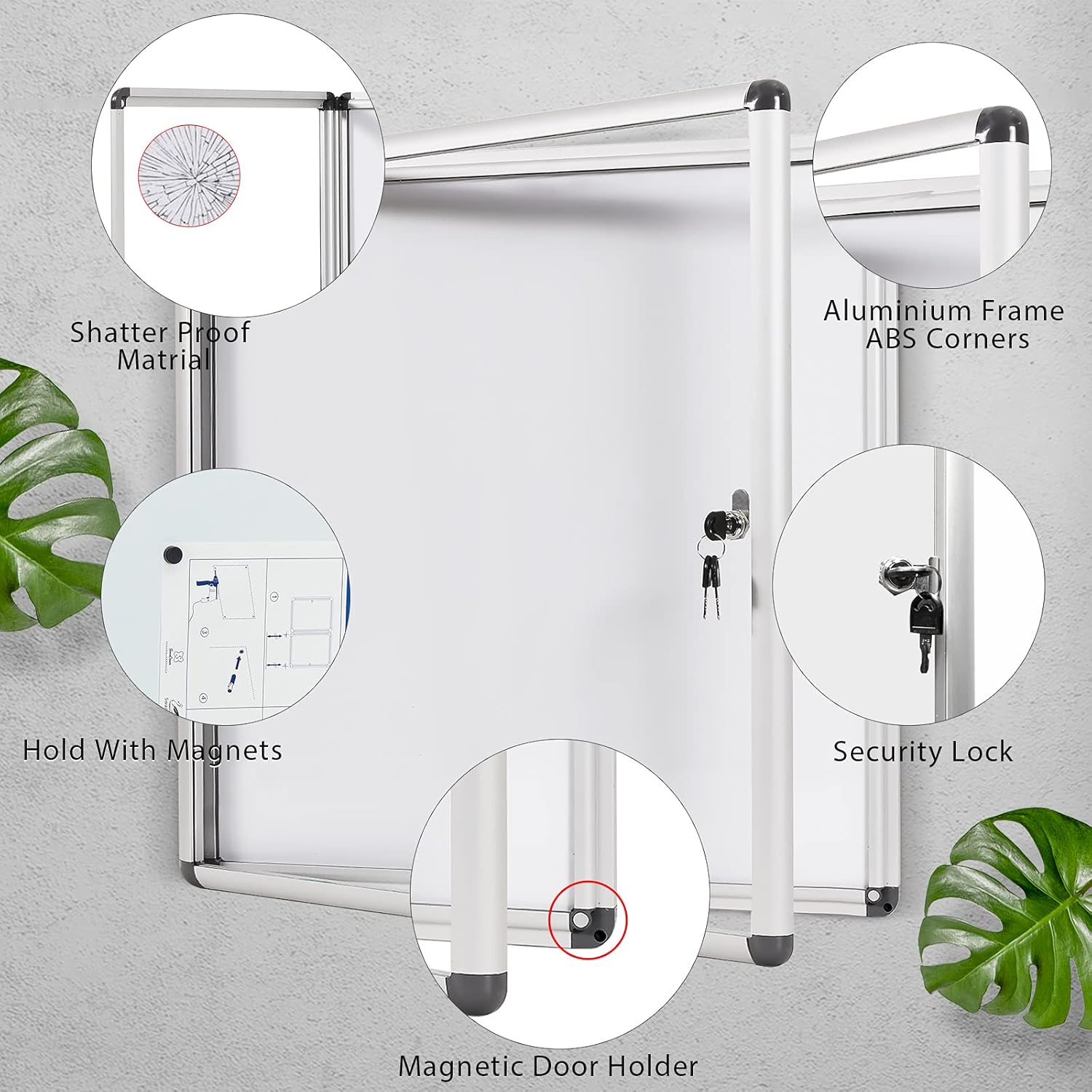 Swansea Enclosed Bulletin Board Lockable White Board Noticeboard with Door Wall Display Case for School Office 67x72cm(6xA4)-2