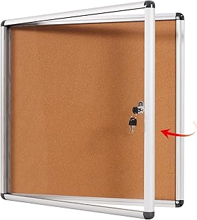 SWANCROWN Lockable Notice Cork Board, Tamperproof Wall Display Board with Locking Door for Office School Home, 67x72cm(6xA4)