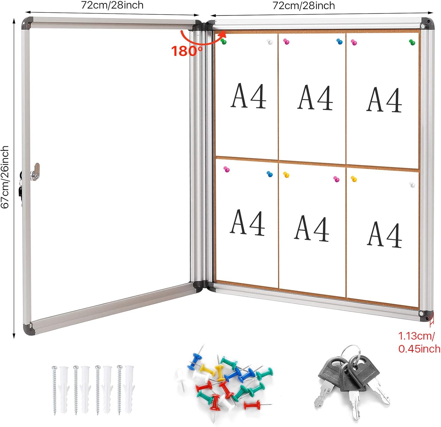 SWANCROWN Lockable Notice Cork Board, Tamperproof Wall Display Board with Locking Door for Office School Home, 67x72cm(6xA4)-1