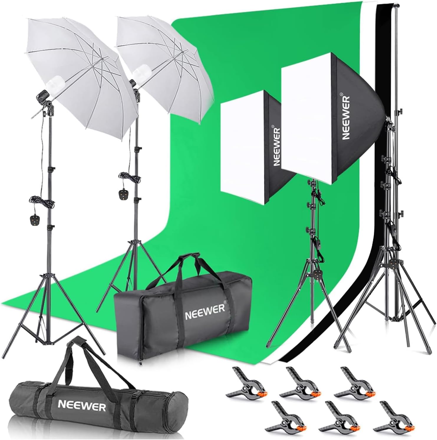 NEEWER Photography Lighting kit with Backdrops, 8.5x10ft Backdrop Stands, CE Certified 5700K 800W Equivalent 24W LED Umbrella Softbox Continuous Lighting, Photo Studio Equipment for Photo Video Shoot-0